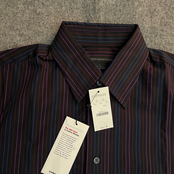 EXPRESS Modern Fit Black Vertical Stripes Stretch L/S Button-Up Shirt SMALL NWT - Picture 7 of 14